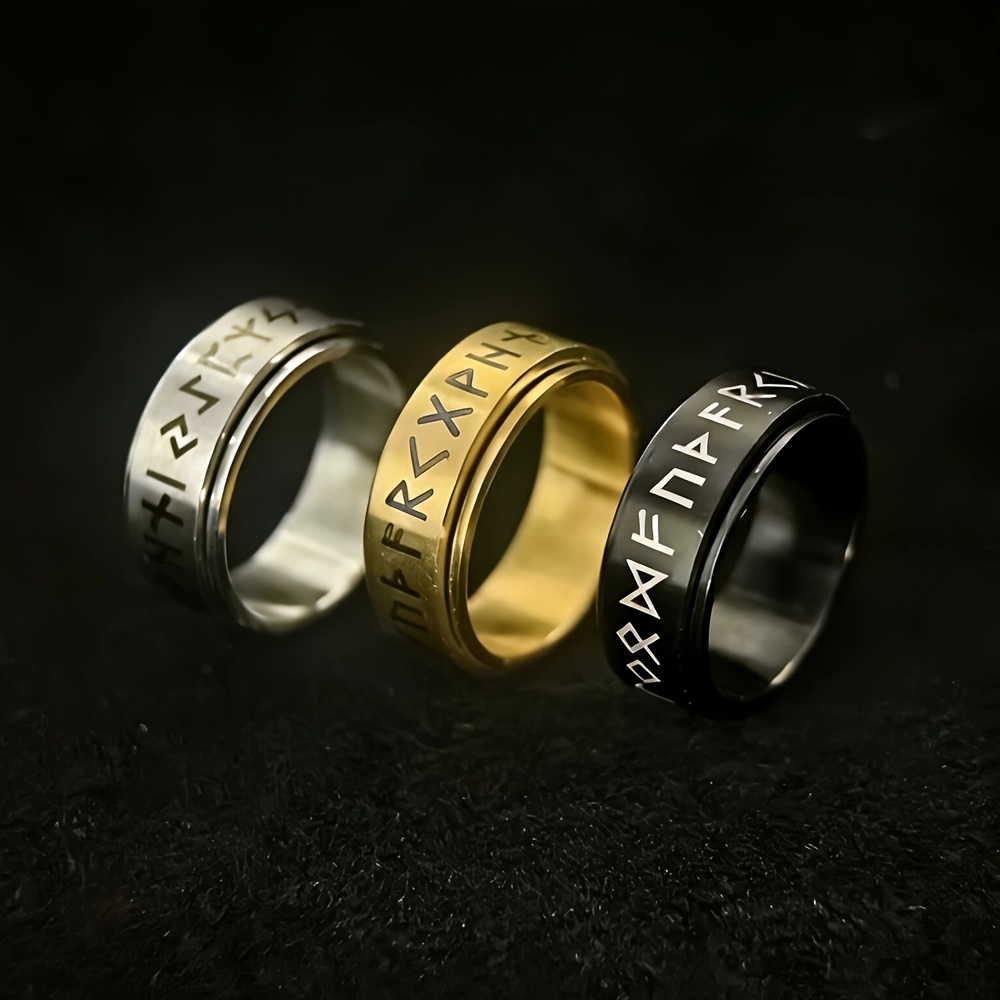 Men's Viking Rune Symbol Stainless Steel Rotatable Ring